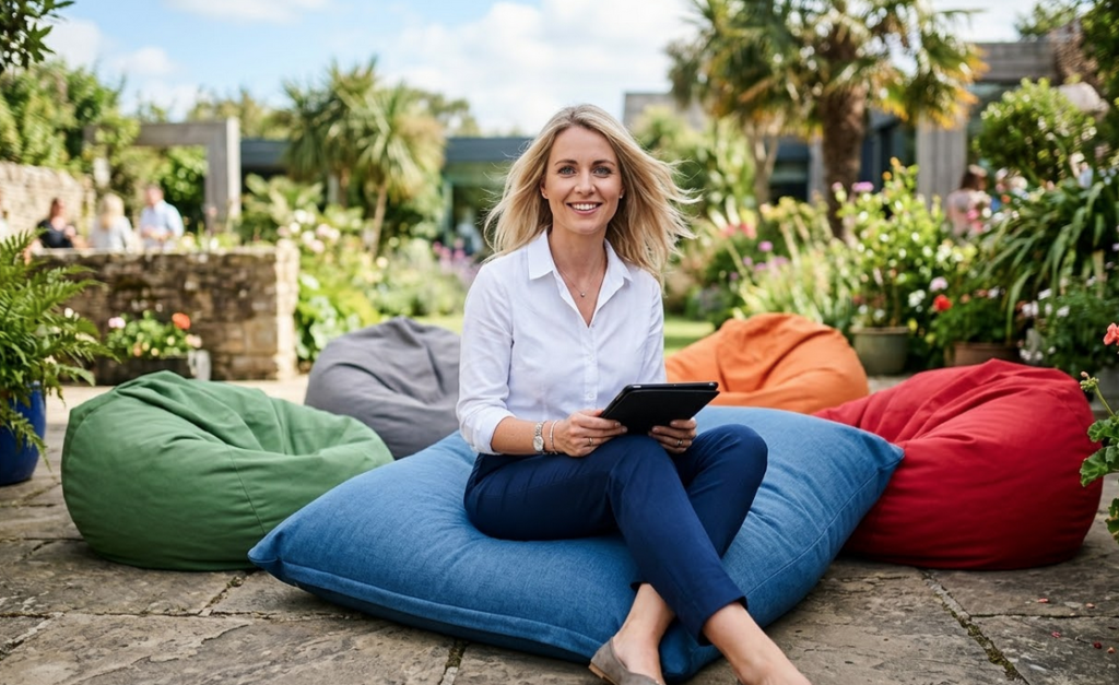 Ayo Rental Beanbag untuk para Peserta meeting duduk santai di sofa beanbag warna-warni dari Daxell Rental Bogor.